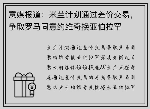 意媒报道：米兰计划通过差价交易，争取罗马同意约维奇换亚伯拉罕